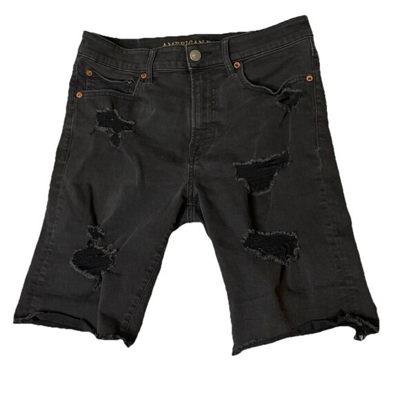American Eagle Black Mens Next Level Flex Distressed Cutoff Jean Denim Shorts 31 - Picture 1 of 9